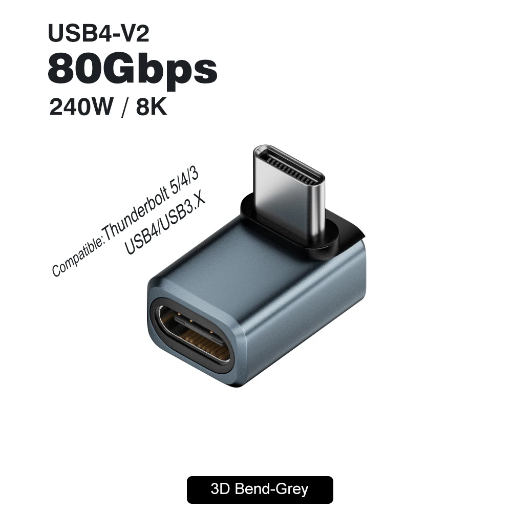 USB4 V2 90-Grad-Typ-C-Winkeladapter 80 Gbit/s Thunderbolt 5 4 3 Winkeladapter 240 W USB-C-Kabelstecker 40 Gbit/s für MacBook Air