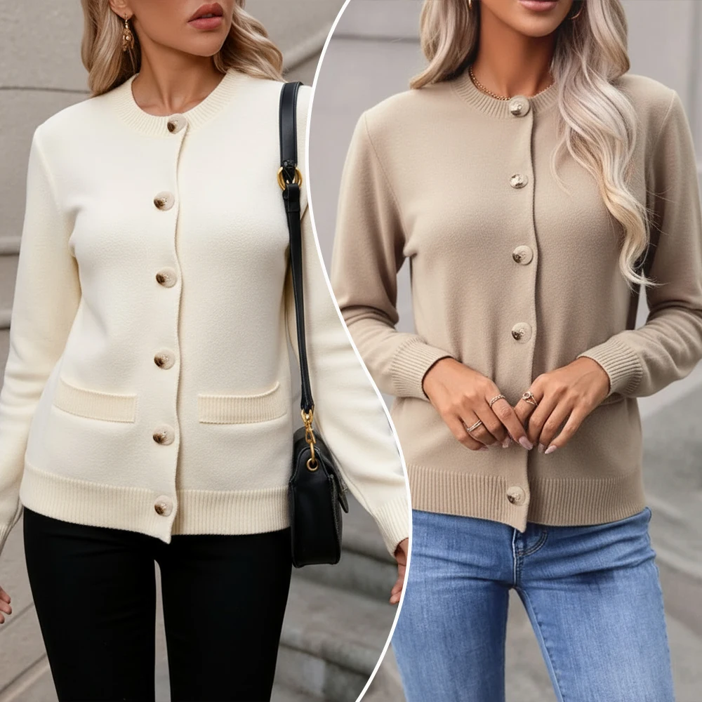 

Women's Cardigans 2025 Autumn Spring Essential Plain Button Detail Long Sleeve Round Neckline Soft Comfort Fit Cardigans