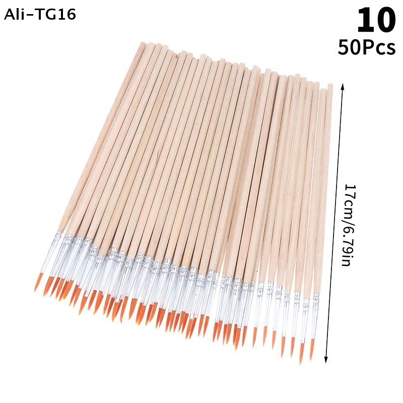 【TG】50Pcs/Pack Painting Brushes Art Round Flat Nylon Hair Paint Brush For Oil Acrylic Watercolor Kids/Artists/Beginners/Student