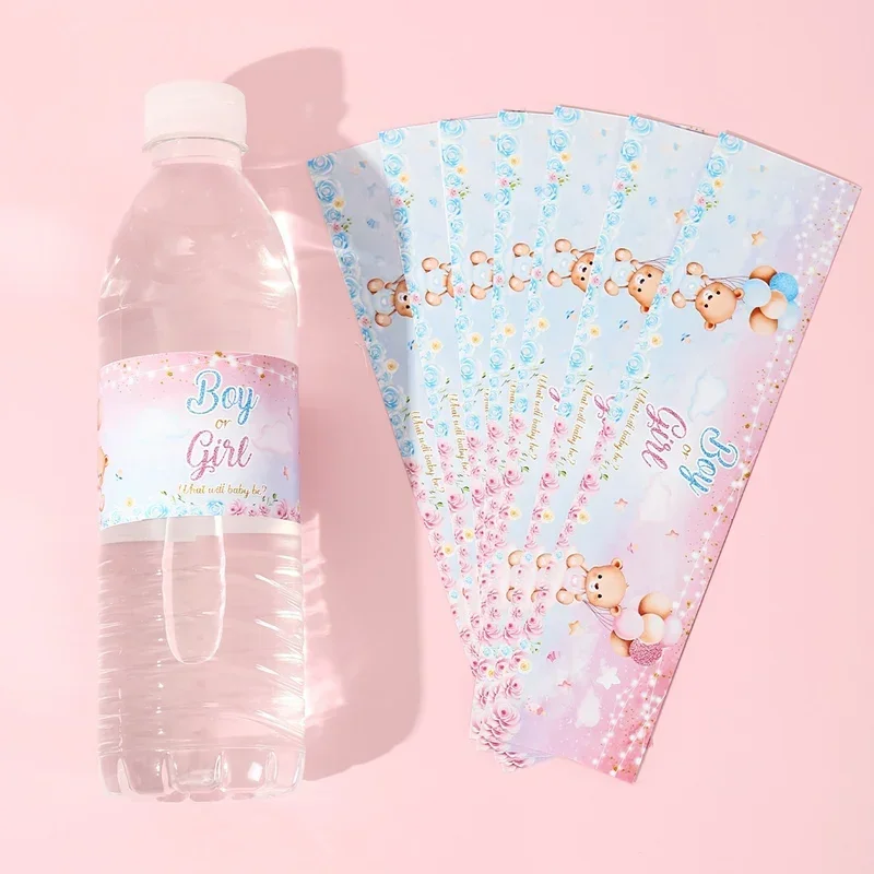 10 Stück Gender-Reveal-Wasserflaschenetiketten Rosa Blaue Bären-Aufkleber für Gender-Reveal-Partys und Ersten Geburtstag – Detail 1