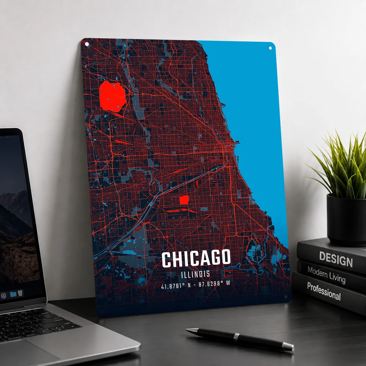 Chicago City Map Personalized 3D Textured Metal Poster Wall Art Tinplate Sign for Interior Decoration Living Room Ornaments Home