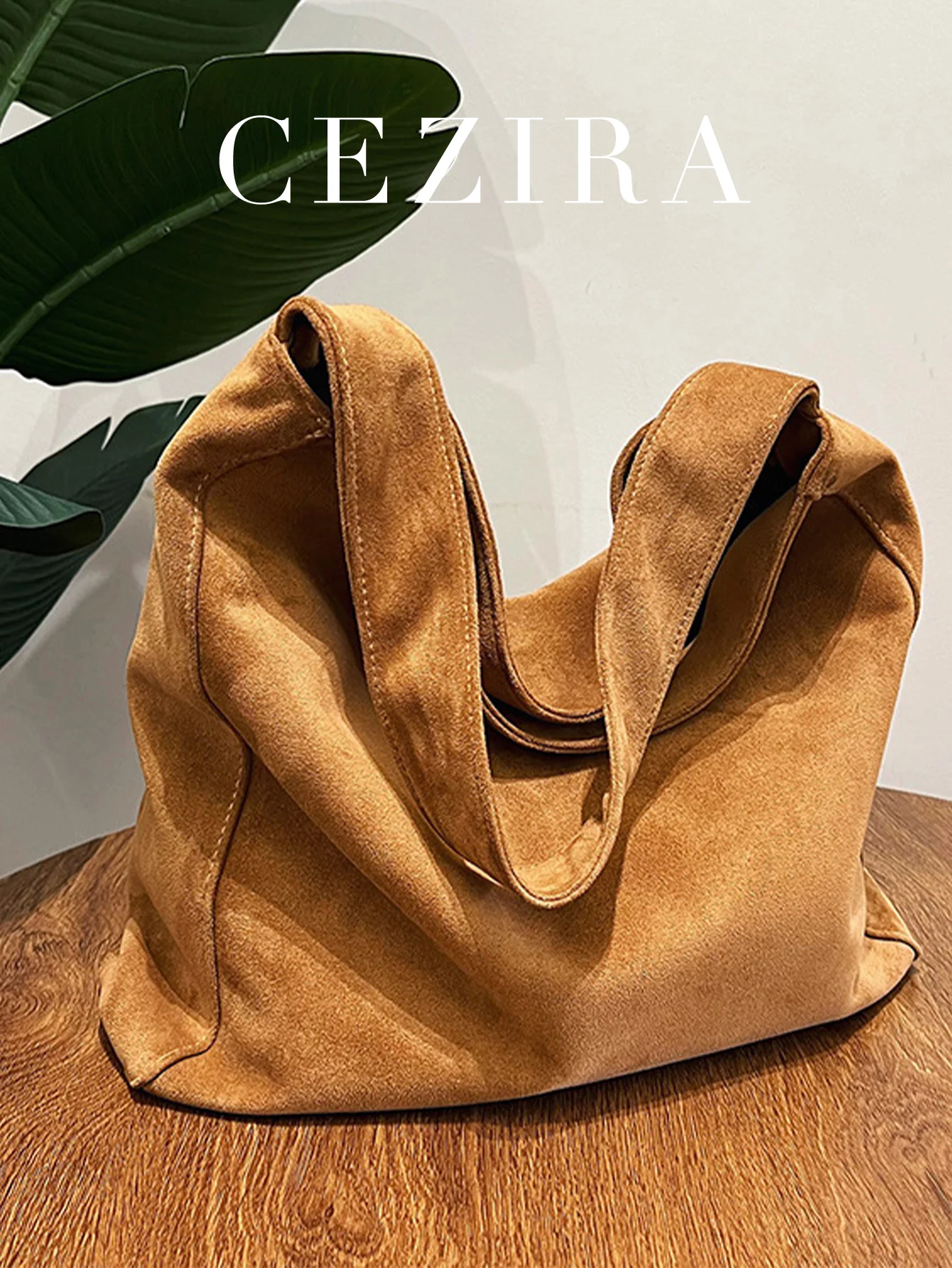 Borsa a tracolla hobo di grande capacità con magnete in morbido tessuto scamosciato sintetico color Maillard casual slouchy per le donne, lo shopping
