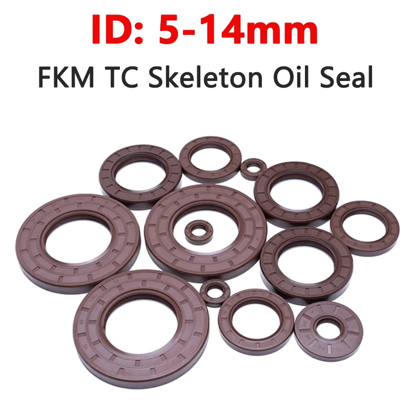 

5pcs ID 5-14mm Brown Fluorine Rubber TC Skeleton Oil Seal FKM High Temperature Gasket Acid Resistance OD 10-47mm Thick 3-12mm