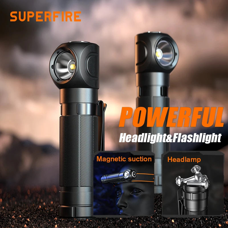 SUPERFIRE TH03 linterna frontal LED de alta potencia USB C recargable Mini 16340 EDC linterna de cabeza en ángulo con faro de trabajo de cola magnética