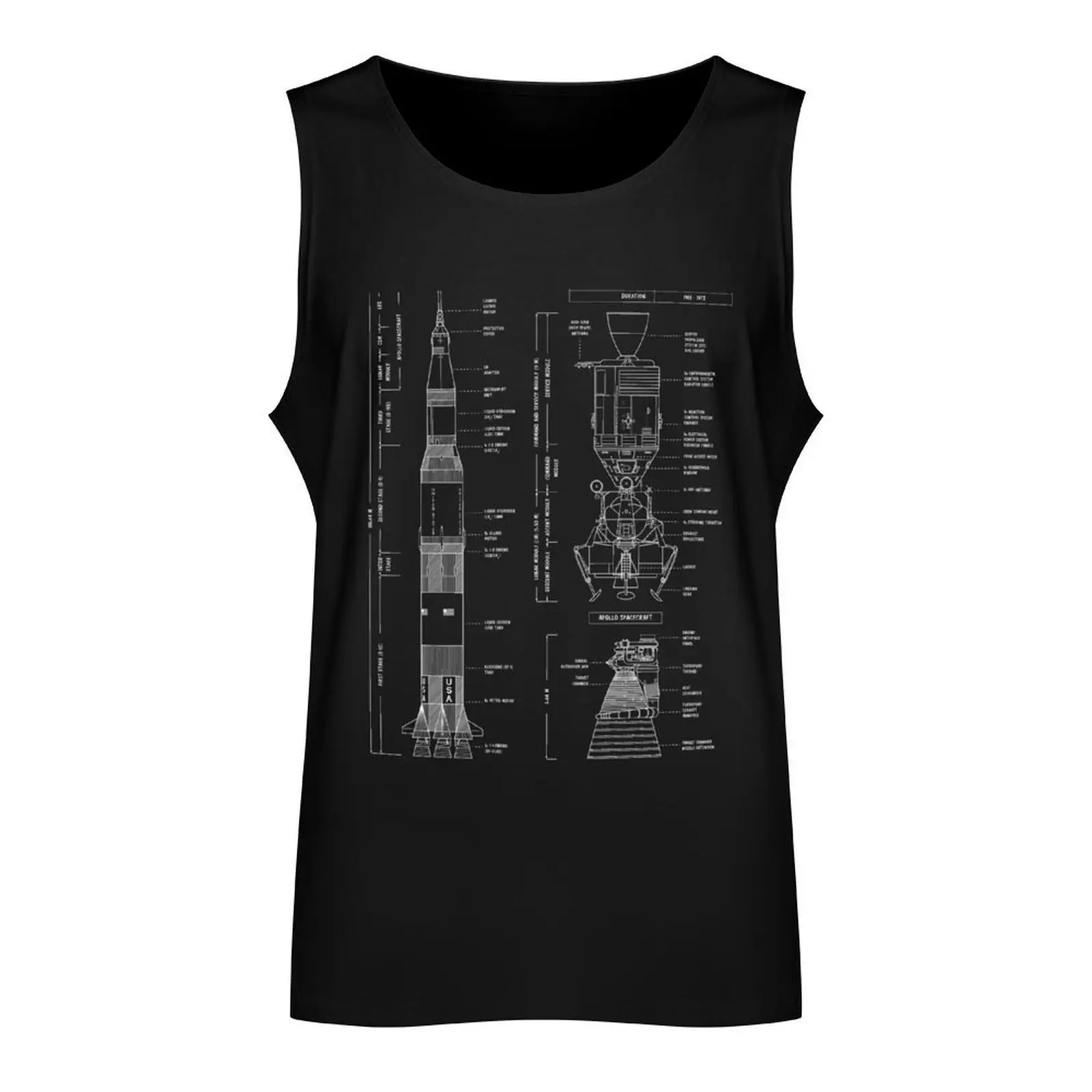 Saturn V / Apollo Crewed Lunar Expedition (White Stencil - No Background. Vertical) Tank Top fitness men clothings