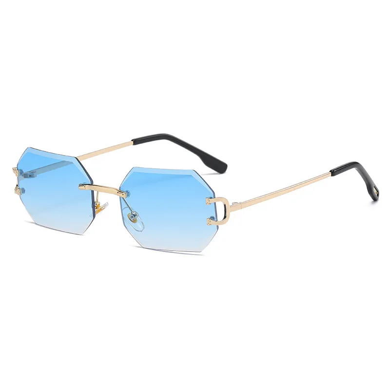 

Fashion ladies sunglasses rimless octagon uv400 frameless gold metal rectangle glasses for men drop ship hot sale 2024