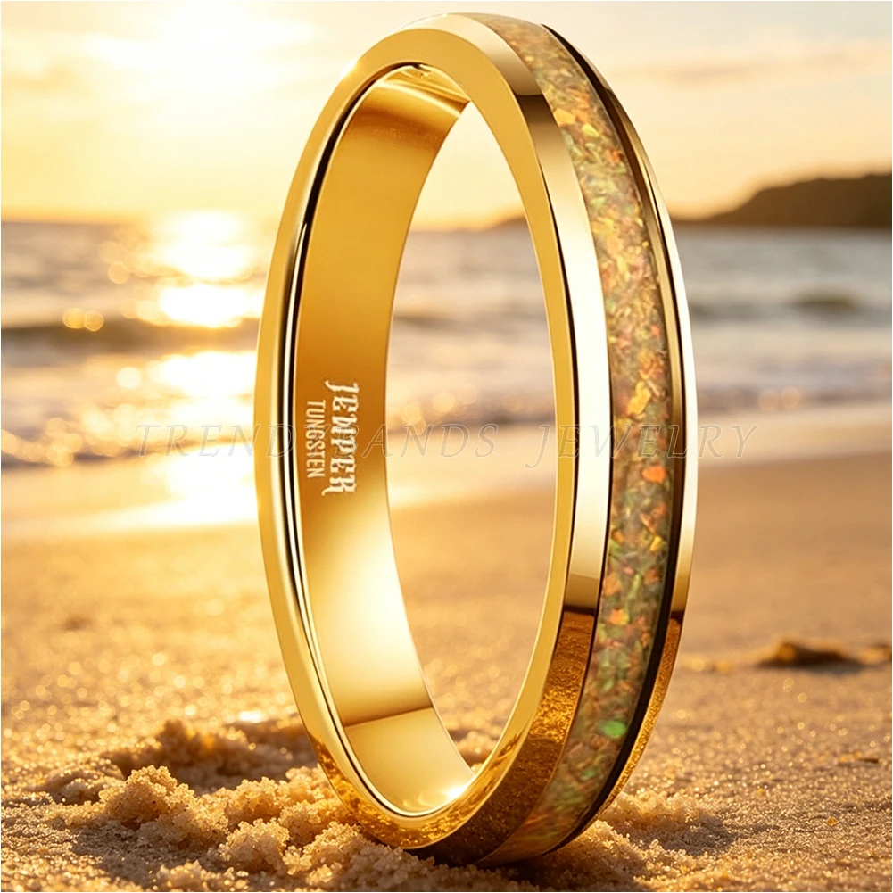 4mm Herren- und Damen-Ehering aus Wolframkarbid Verlobungsring mit Opal-Einlage Modeschmuck Komfortabler Sitz – Detail 2