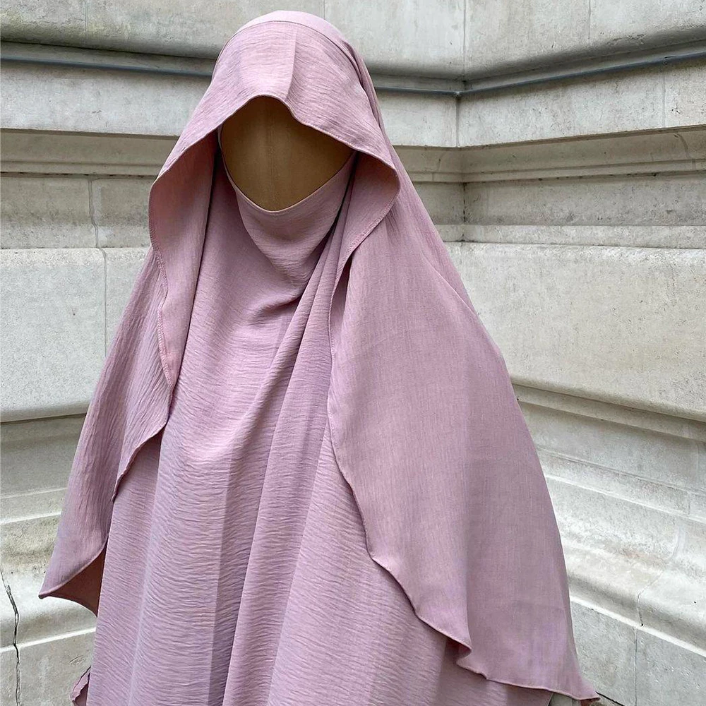 Jazz Khimar Cape Met Niqab Bandjes Ramadan Eid Femmes Crêpe Hoofddoek Hijab Kopftuch Groothandel Islamitische Moslim Vrouwen Sjaal Hijabs