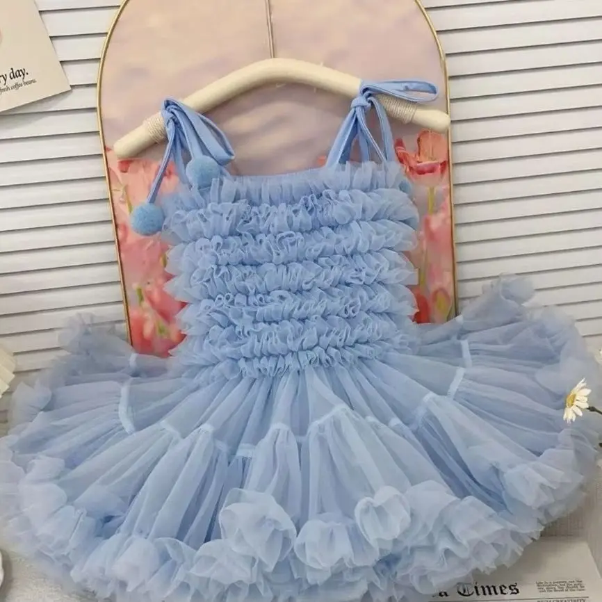 

2025newblue Children'S Party Princess Gown Girls Casual Ruffled Bubble Photography Tutu Dress Cake Tulle Tutu Clothes For Girls