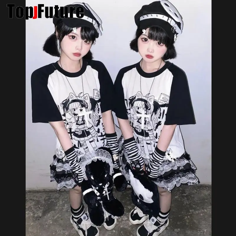 Y2K topi Harajuku anak perempuan, tutup kepala subbudaya biru Gotik LolitaAqua, telinga malaikat oktagonal