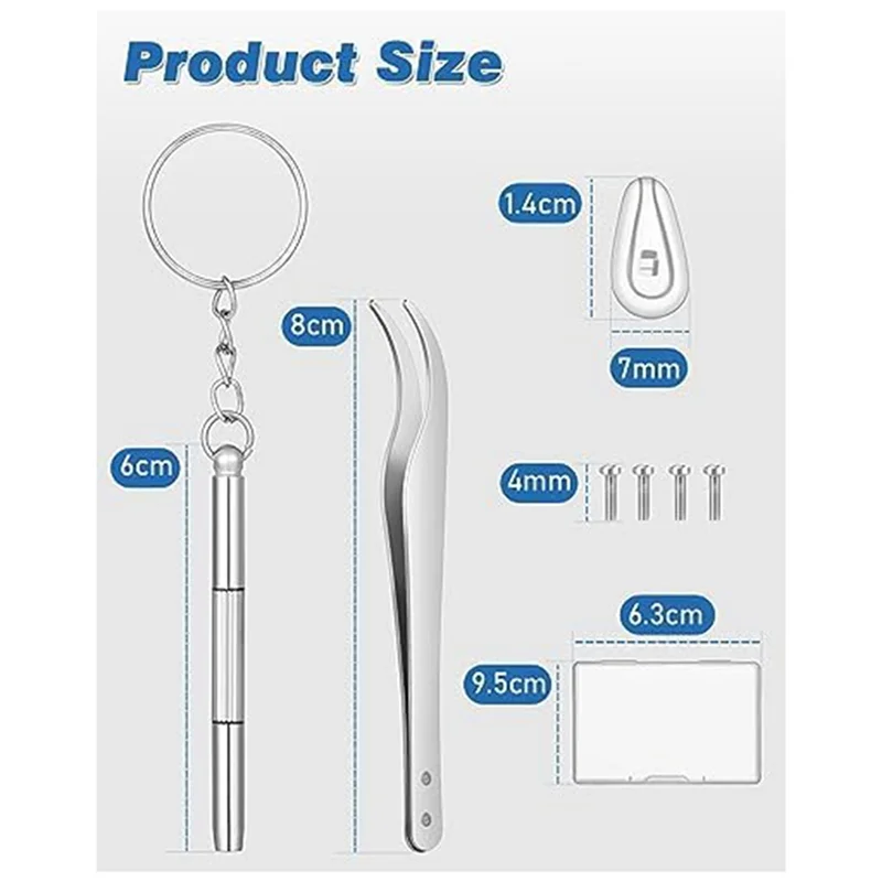 Almofadas de nariz de óculos, kit de reparo de almofada de nariz de óculos de silicone macio com 12 pares de almofadas de nariz, 24 parafusos universais fáceis de usar