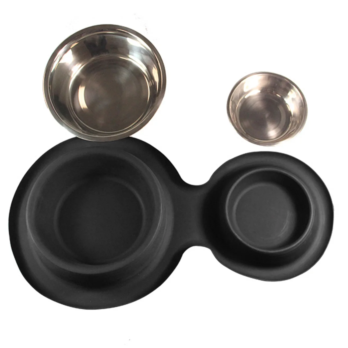 

Dual Stainless Steel Dog Bowl Pet Water Food Feeder Bowl Dog Food Bowl Pet Bowl with Silicone Base (Black)