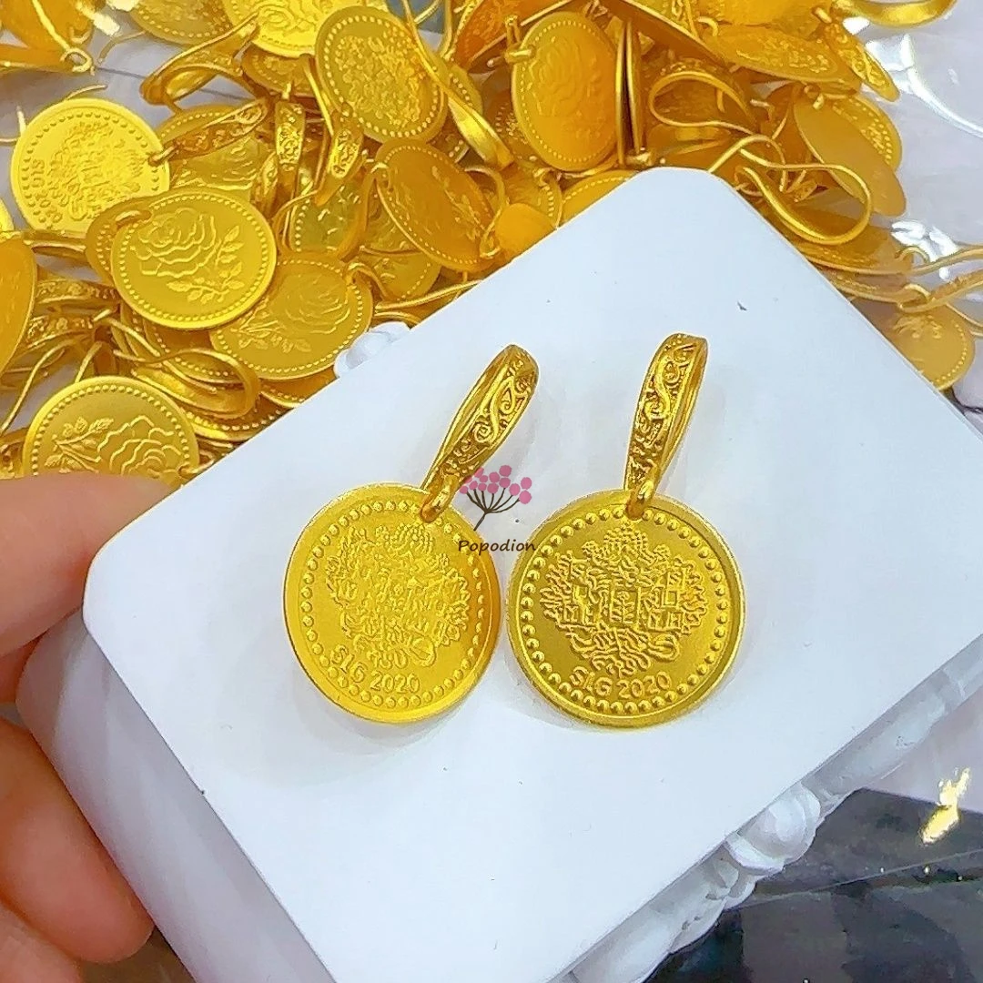 New 24K Gilded Dubai Jewelry Simple Round Rose Pattern Women's Earrings Exquisite Gift