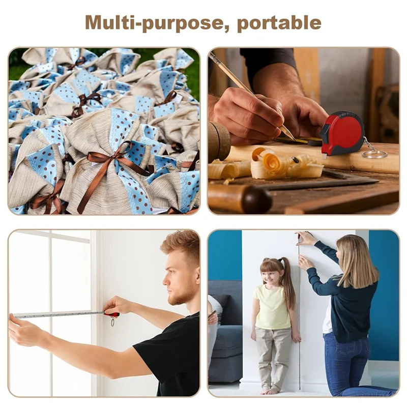 

ABFU-Mini Tape Measure Keychain Set, 3 Ft Retractable, 24 Pieces, Pocket Size With Lock