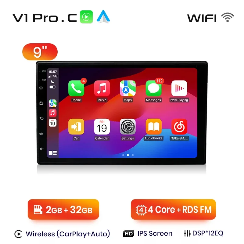 For Truck And Car Vehicles 9 Inch Carplay Smart Screen Dash Cam Front Rear 4K HD Navigation Center Console System Accessories