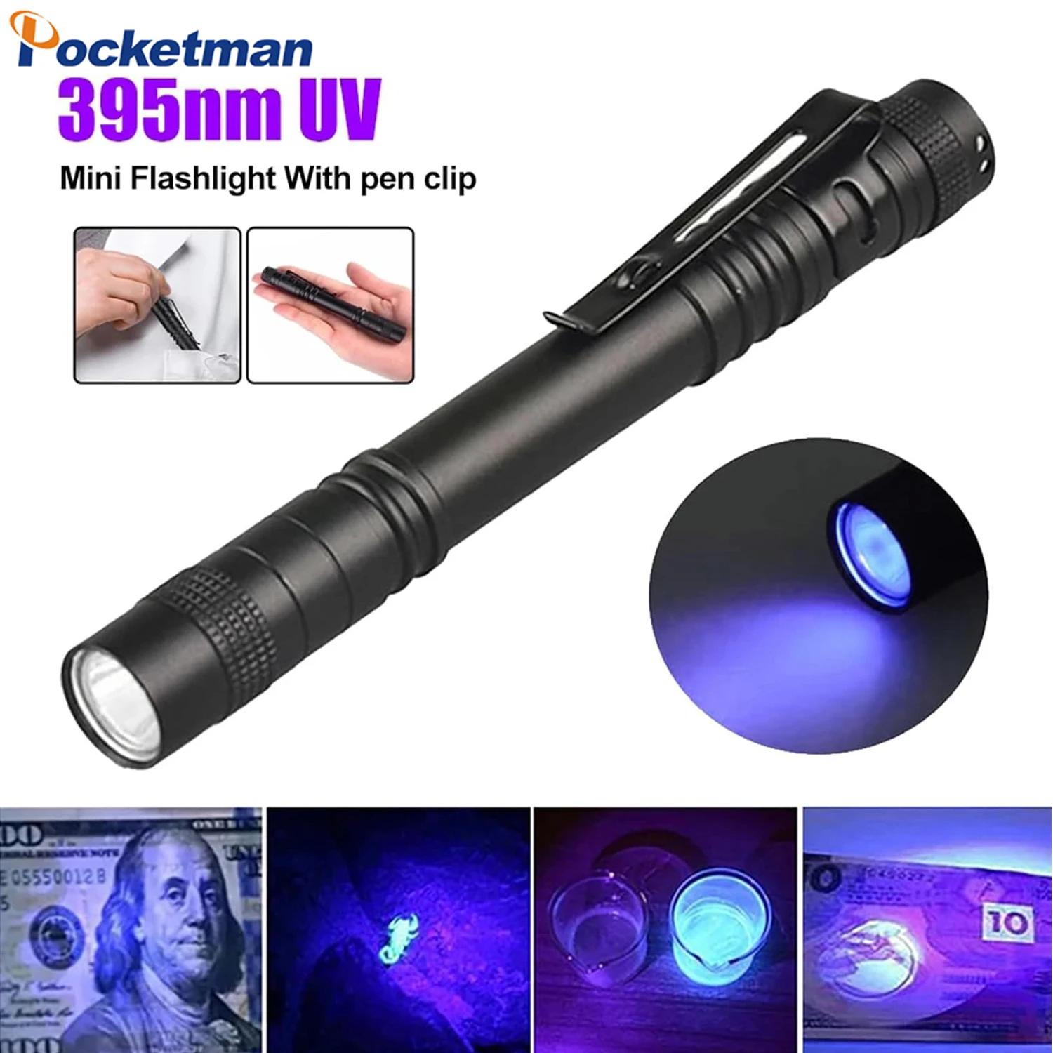 

UV Black Light Flashlight LED 395nm Mini Black Pen Light Handheld Flashlights Pocket Compact Torch Detector for Leak Pet Urine