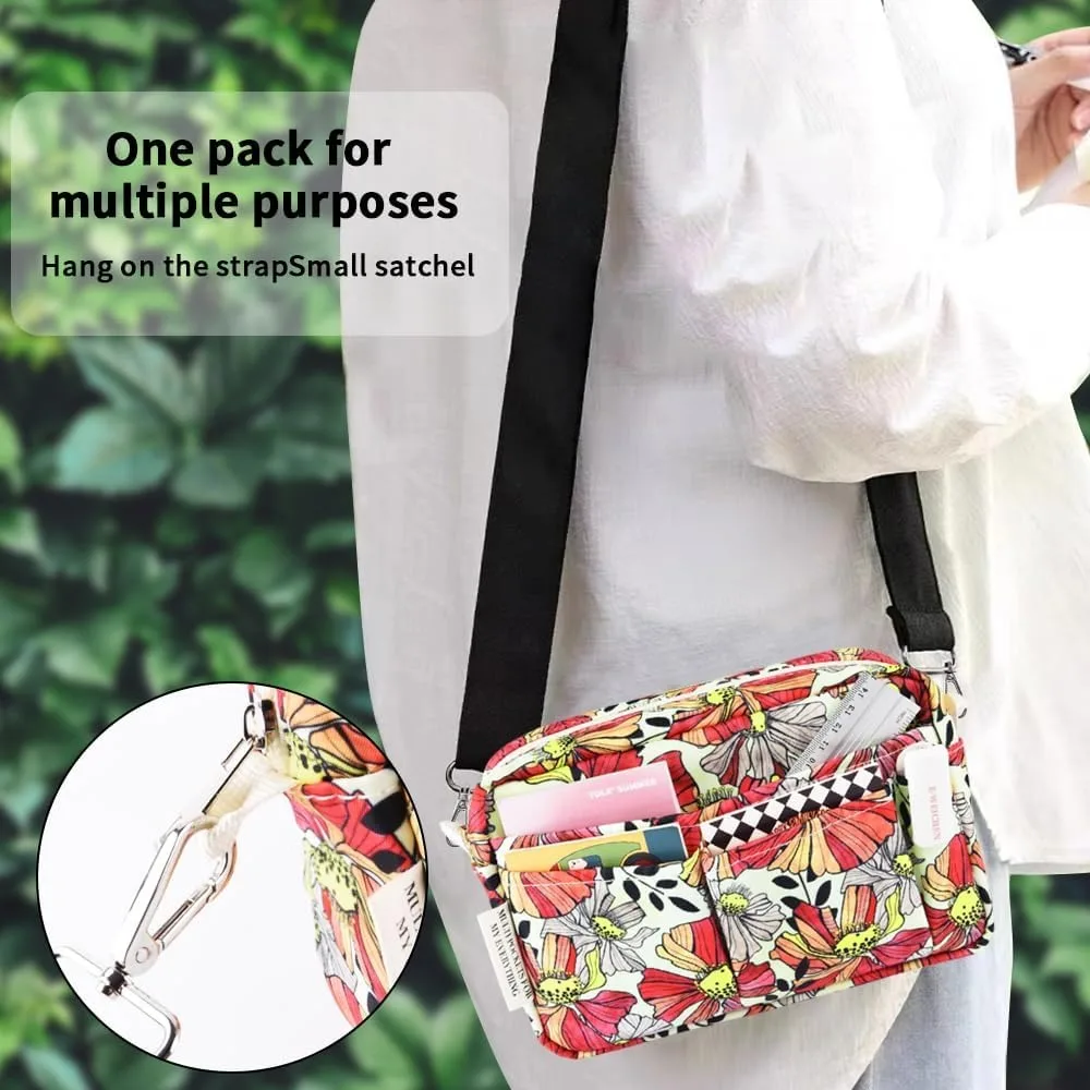 E-WEICHEN Organizer Portofolio Banyak Saku dengan Ritsleting, Tas Makeup Perlengkapan Perjalanan untuk Wanita, Alat Tulis Tahan Air Sederhana