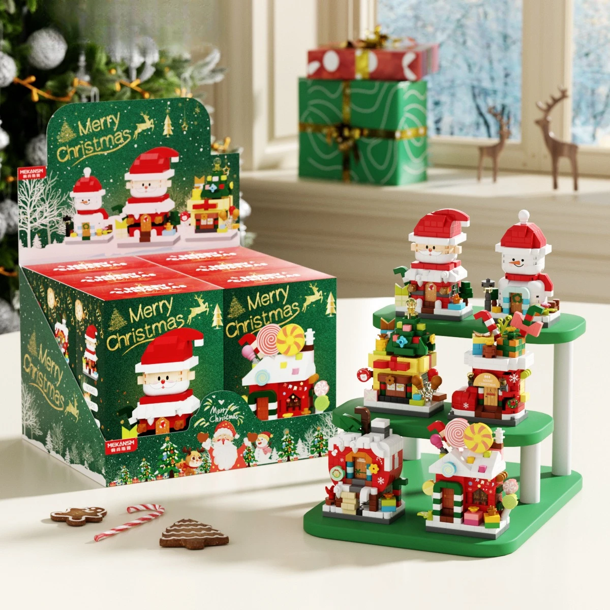 

Новинка 2025 года, хит продаж, рождественский подарок, сборка строительных блоков, креативные мультяшные рождественские сладкие строительные блоки для дома