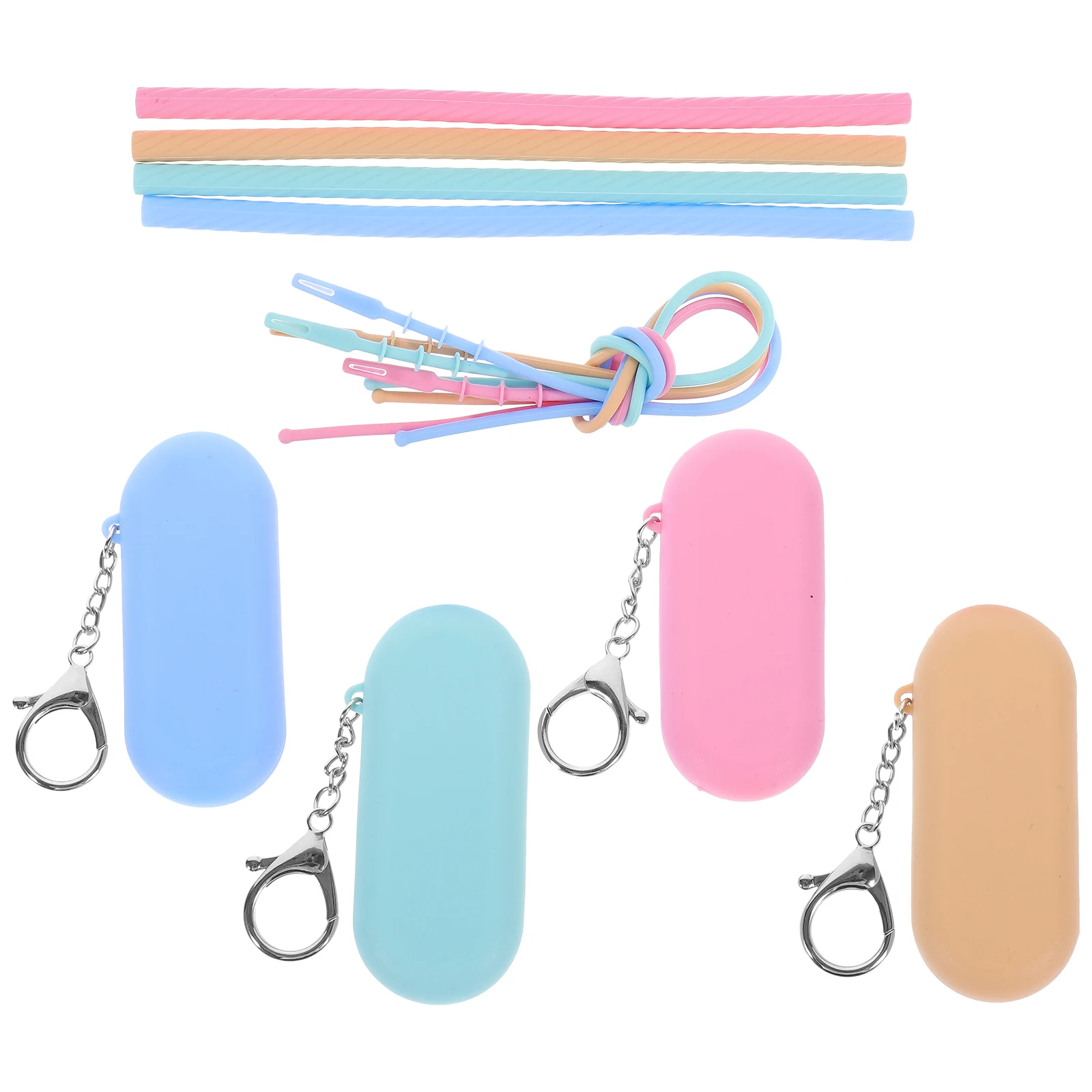 

4Pcs Silicone Straw Set Foldable Reusable Travel Straws Case Cleaning Brush Hot Cold Beverages LakeBlue Household