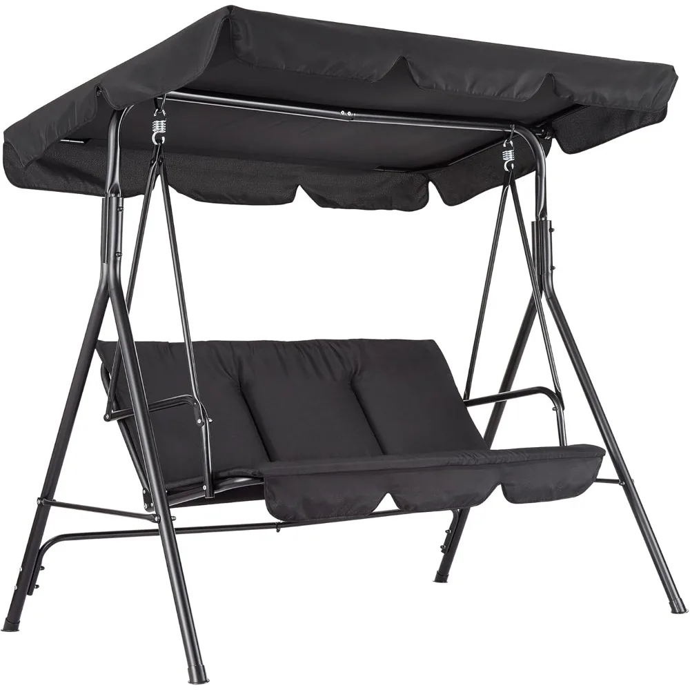 Outdoor Porch Swing Chair with Adjustable Canopy for Adults 3 Seat Glider Bench with Thickened Cushions Outside Patio Swing