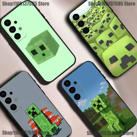 Green Pixel Monster Creeper Phone Case For Samsung S25,S24,S21,S22,S23,S30,Ultra,S20,Plus,Fe,Lite,5G Black Cover