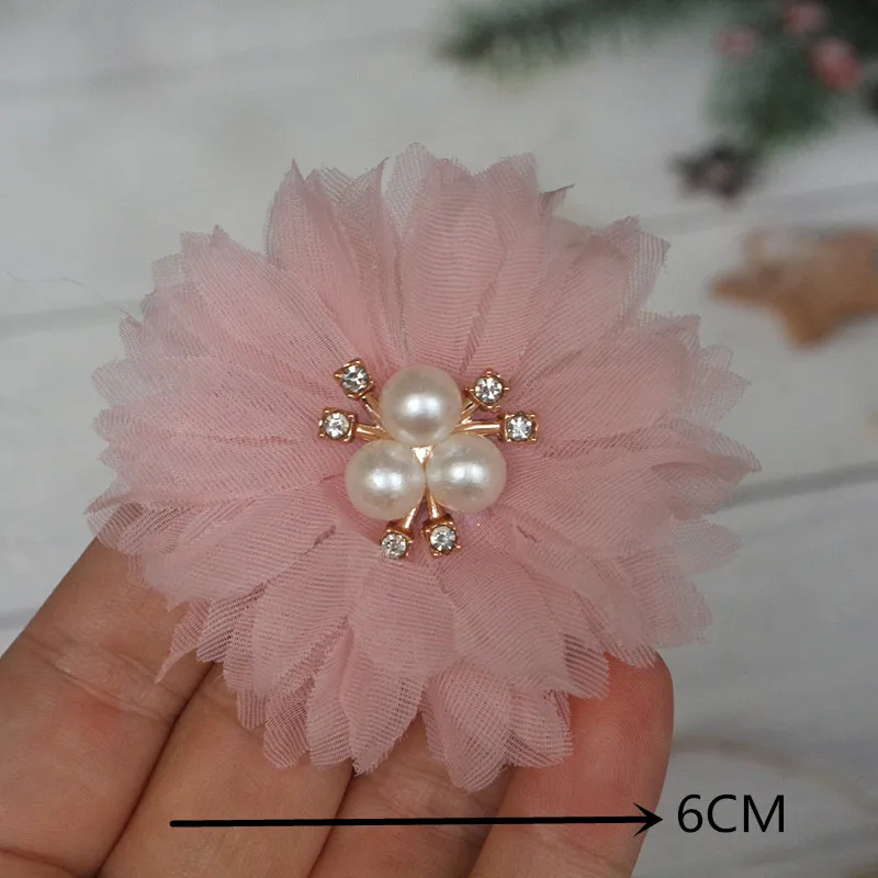 10Pcs Set Pink Series Mix 10 Styles Chiffon Organza Fabric Rose Flowers Wedding Dress Girls Clothing Headwear Decoration DIY