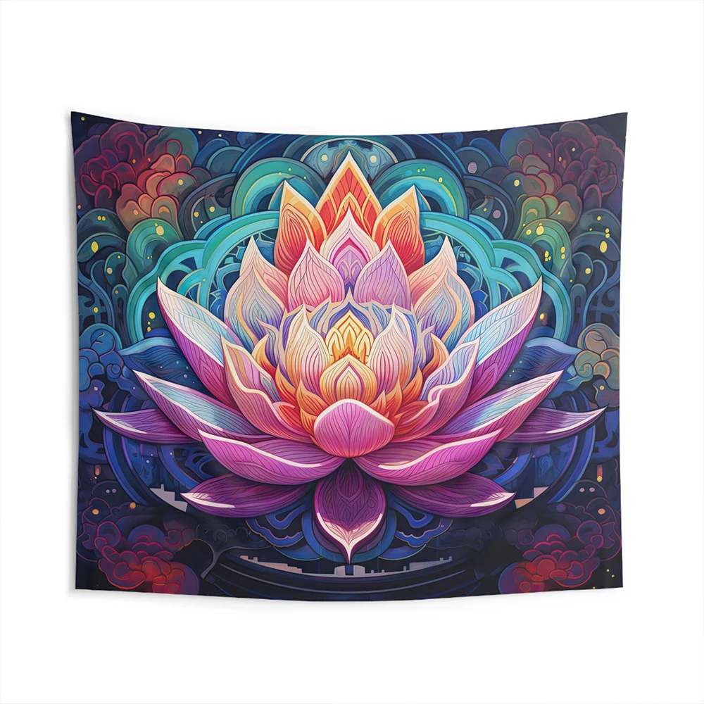 

Blooming Lotus Flower Tapestry, Psychedelic Aesthetic Wall hanging, Spiritual Altar Cloth, Meditation Room , Yoga Studio Decor