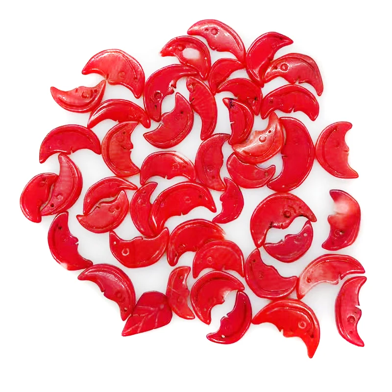 Wholesale 8x12x16mm Smile Crescent Carved Red Natural Bamboo Coral Charm