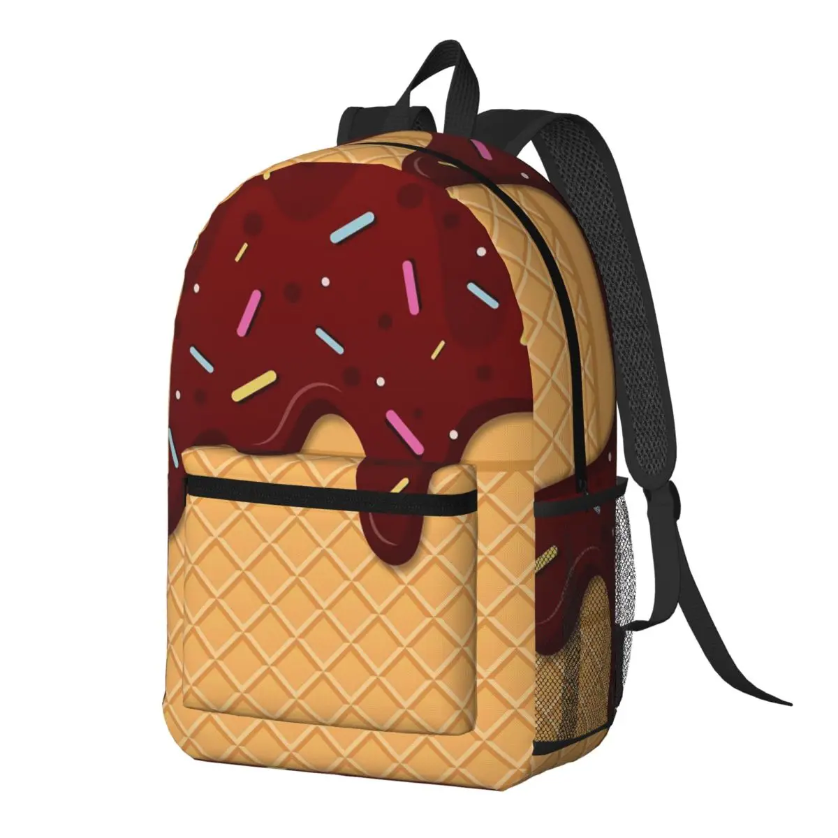 

Ice Cream Waffle With Chocolate Backpack Daypack Large Capacity Children BookBag School Bag Shoulder Bags for Men Women