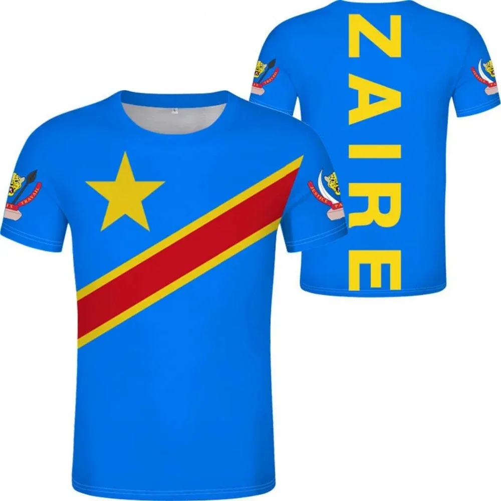 

2024 New Zaire Flag Graphic 3D Printed T-shirt Zaire National Emblem Fashion Men's Tops National Day Gifts Personalized Tee