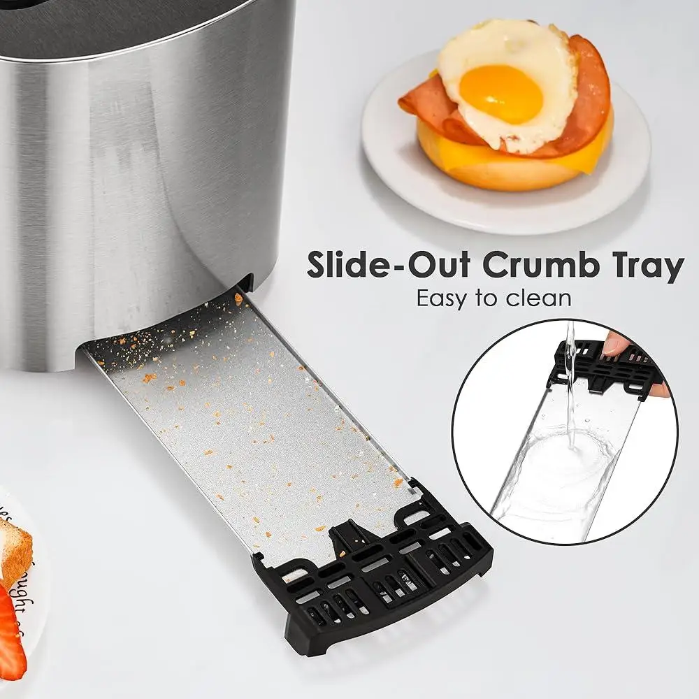 4 Slice Toaster Stainless Steel Touch Screen Toaster LED Display Extra Wide Slots Bagel Defrost Reheat Cancel Functions Easy