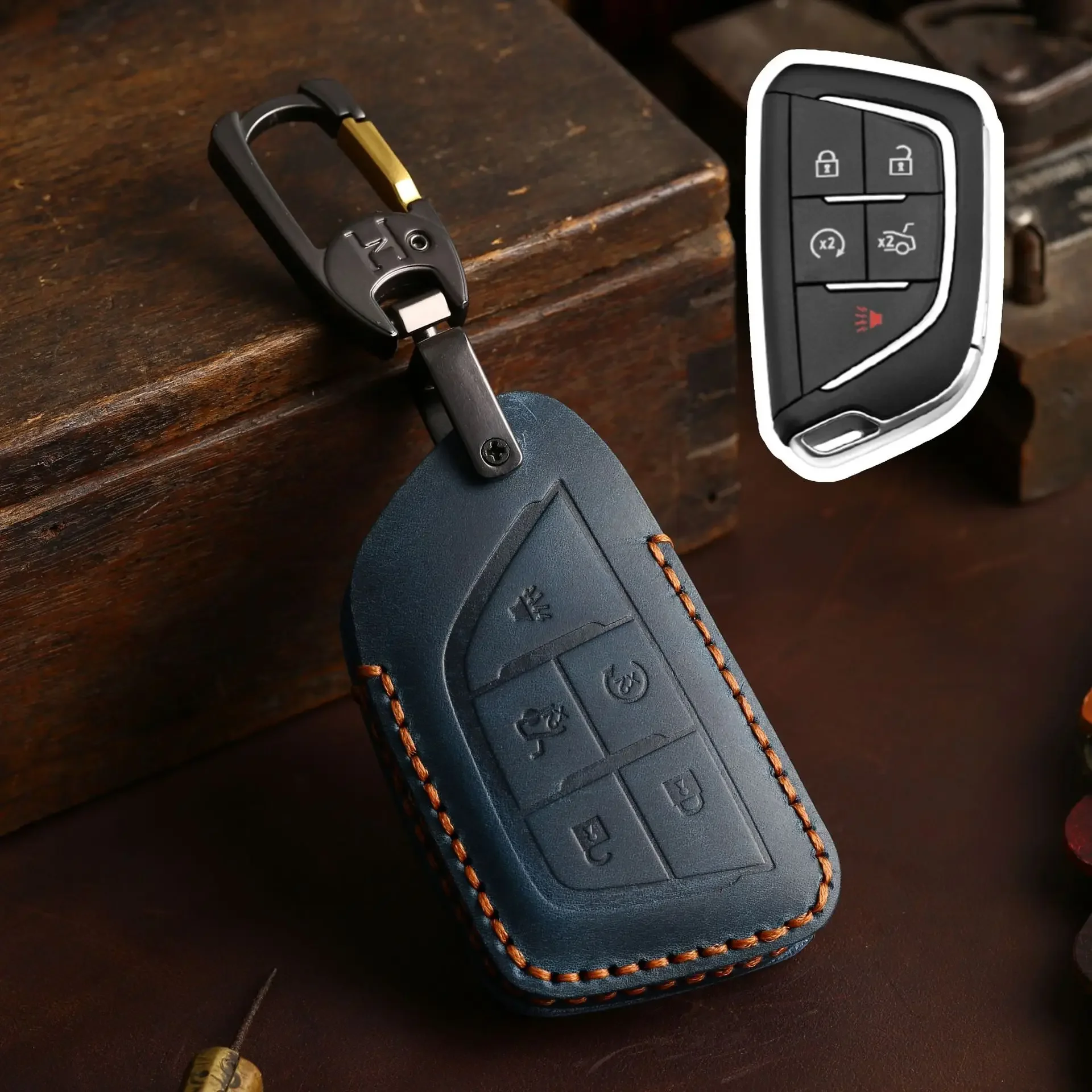 

Leather 5 Bottons For Cadillac CT4 CT5 Escalade Cadillac 2019 2020 2021 2022 Car Key Case Shell Fob Cover Keychain Accessories