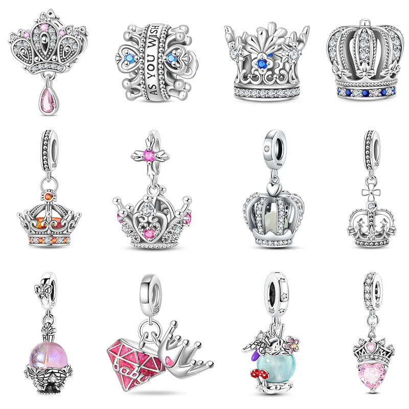 Klassische 925er-Sterlingsilber-Prinzessin-Krone, leuchtende Planet-Charms, Perlen, passend für Original-Anhänger-Armbänder, feiner DIY-Schmuck für Frauen