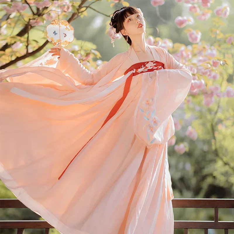 

In Stock Women's Dresses Original Hanfu Pink Chinese Traditional Style Ancient Embroidery Fairy Costume Cosplay Clothing Stage