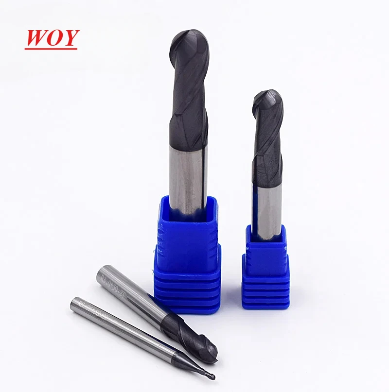 

WOY Ball nose end mill 2 flutes 100mm 150mm length cnc end milling cutter for metal face and slot machining hrc50 coated