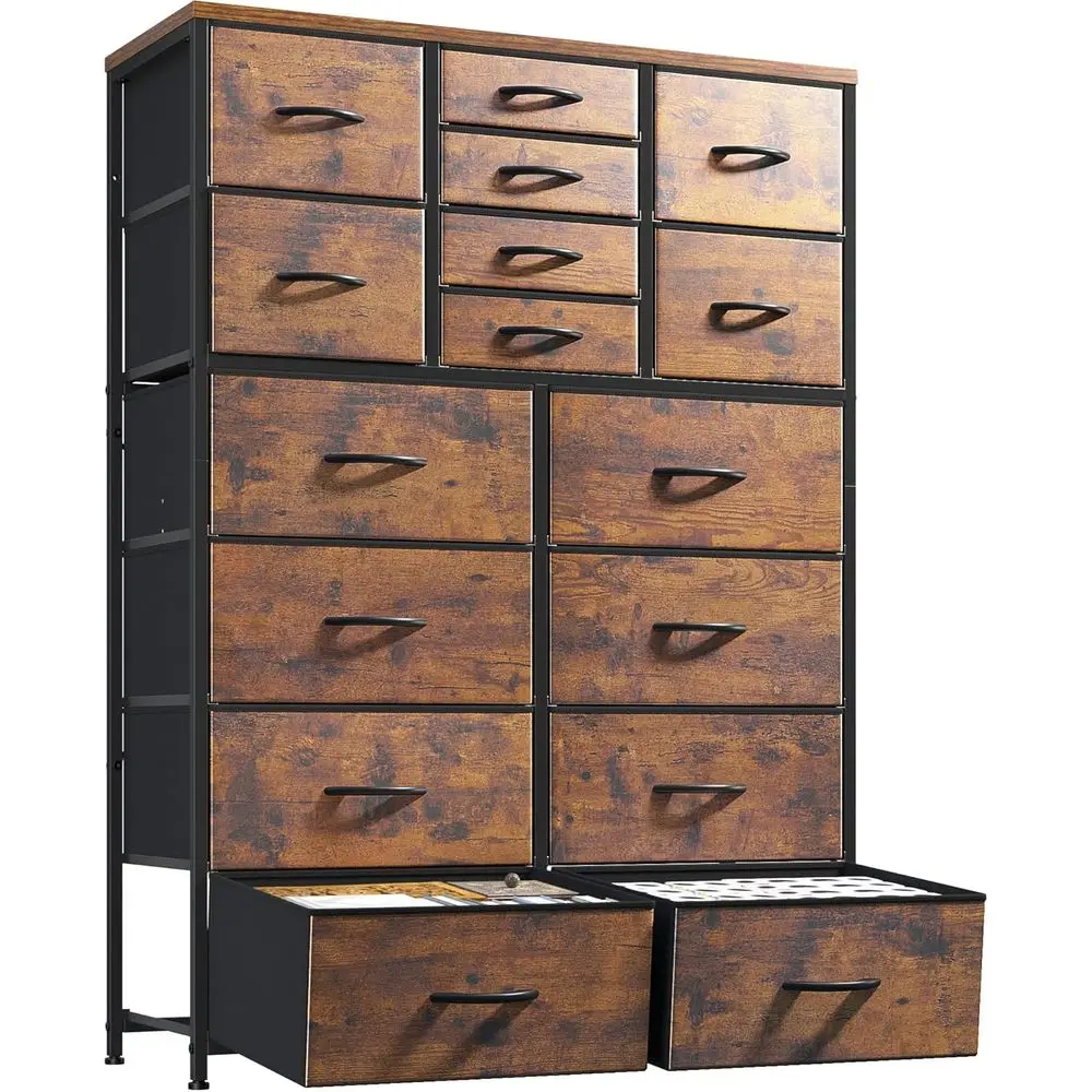 

Прочная металлическая рама с деревянной столешницей, большой комод для спальни, несколько ящиков, подходит для прихожих и коридоров, цвет: рустик-коричневый.