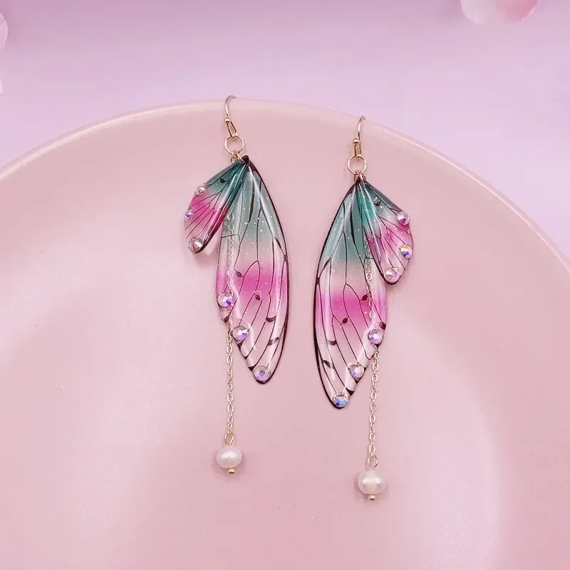 Minar Rainbow Gradient Resin Butterfly Dangle Earrings
