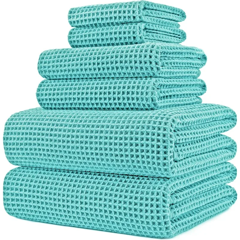

Oversize, 60 x 30 in., Quick Dry Lint Free Microfiber Bath Towel Set, 6 Piece (Agua, Waffle Weave)