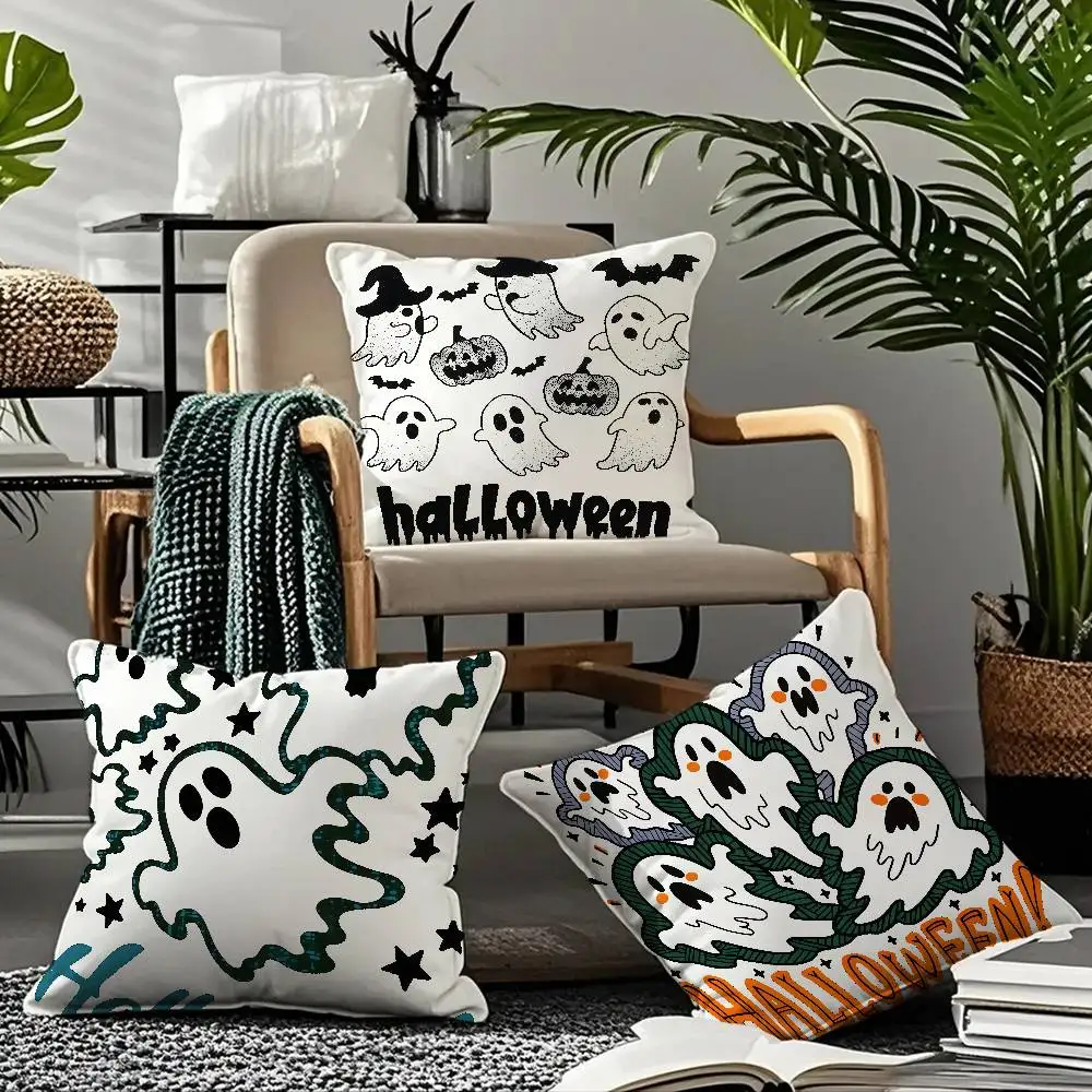 

Halloween Ghost Art Pillow Case Comfort Sofa Bed Silky Elegant Invisible Zipper Custom Decorative Cushion Cover