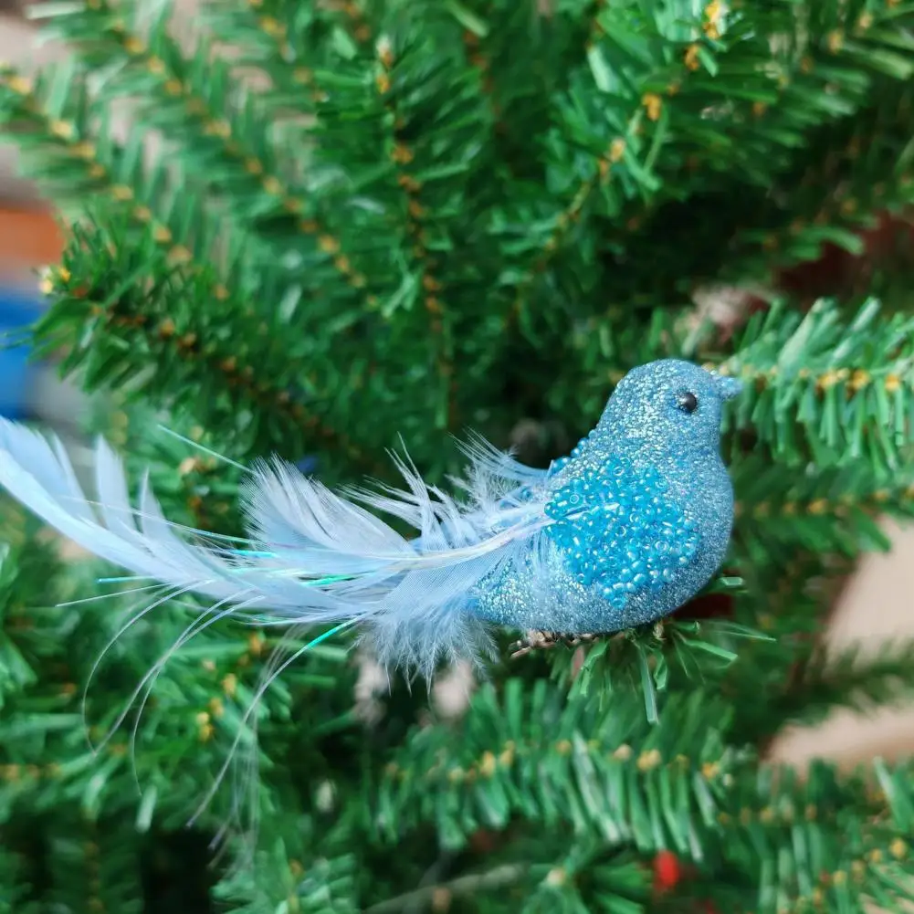 Sparkling Robin Bird Decoration Glitter Feather Bird Ornament Clip for Christmas Tree Decoration Festive Sparkling for Holidays