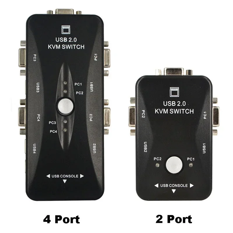 2/4 Port VGA KVM Switch 2X1/4X1 USB 2.0 Hub Box Splitter Selector Adapter USB 2.0 KVM 2/4 In 1 Out VGA for 2/4 Hosts Computer PC