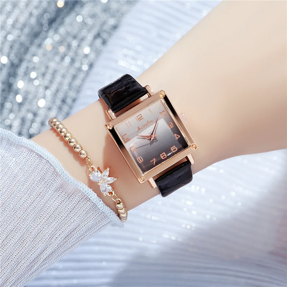 

New Fashion Square Case Women's Belt Watch Trendy Section Netflix Gradient Color Quartz PU Belt Ladies Watches