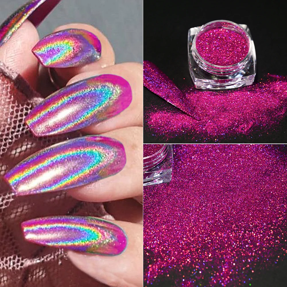 12 potten/set holografisch glitter nagel fijn poeder 0,05 mm super glanzende eenhoorn regenboog laserpoeder DIY spiegel manicure poeder *&