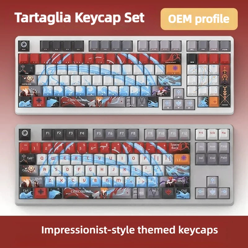 137 Keys Tartaglia Keycap Set Genshin Impact Theme PBT Dye Subbed Side Light Transmission Gaming Keycaps for Mechanical Keyboard
