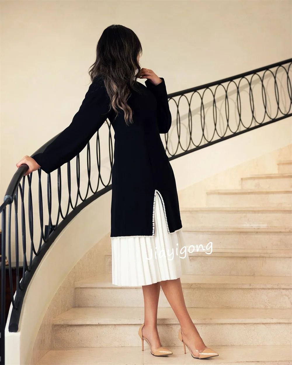 Vestidos formales personalizados con pliegues de Jersey, corte en A, cuello redondo, hasta la rodilla, ocasión a medida, Pastrol de estilo chino
