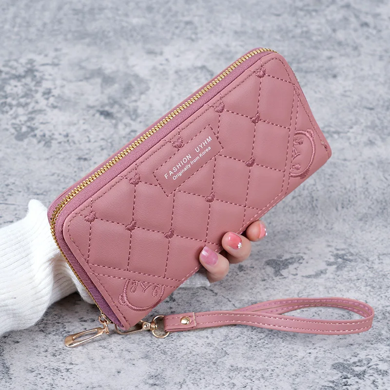 Spot 2024 summer new handbag fresh and sweet long ladies purse solid color PU leather embroidered wallet
