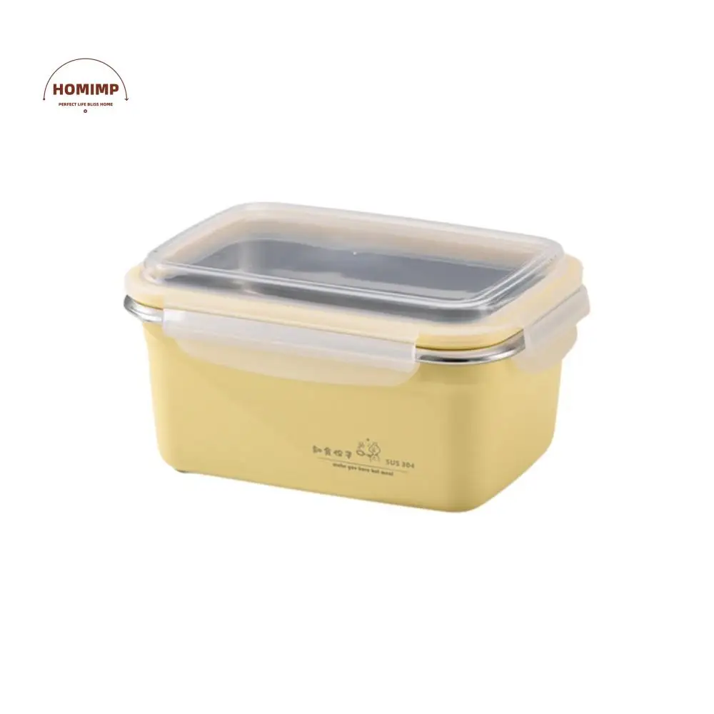 

Square Stainless Steel Lunch Box Cream Style with Handle Microwaveable Food Container Airtight Fridge Food Box Refrigerator