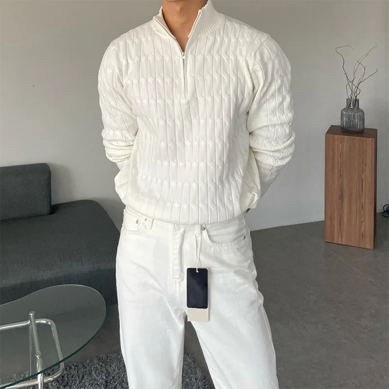 

Модный роскошный высококачественный мужской свитер с полувысоким воротником на молнии, универсальный пуловер с длинными рукавами, верхняя одежда JJ1350