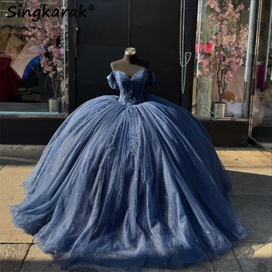 

Luxury Navy Blue Princess Quinceanera Dresses 2025 Sweet 16 Dress Beads Appliques 15th Party Gowns Vestido Ball Gown Customized