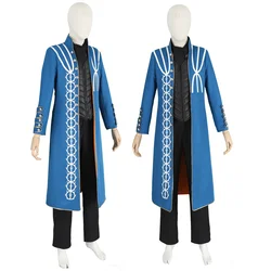 Anime  3 Vergil  Cosplay Costume Mens Uniform Outfit Only Overcoat Long Jacket Strench Coat Halloween Outfit Custom